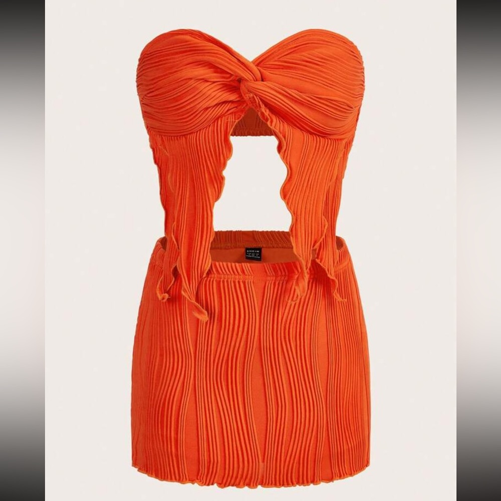 Orange Twist Front Tube Top & Bodycon Skirt set